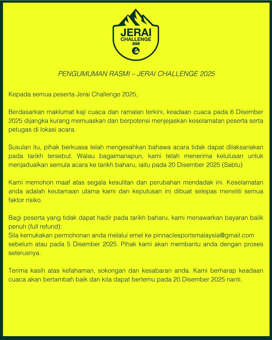Jerai Challenge 2025 announcement
