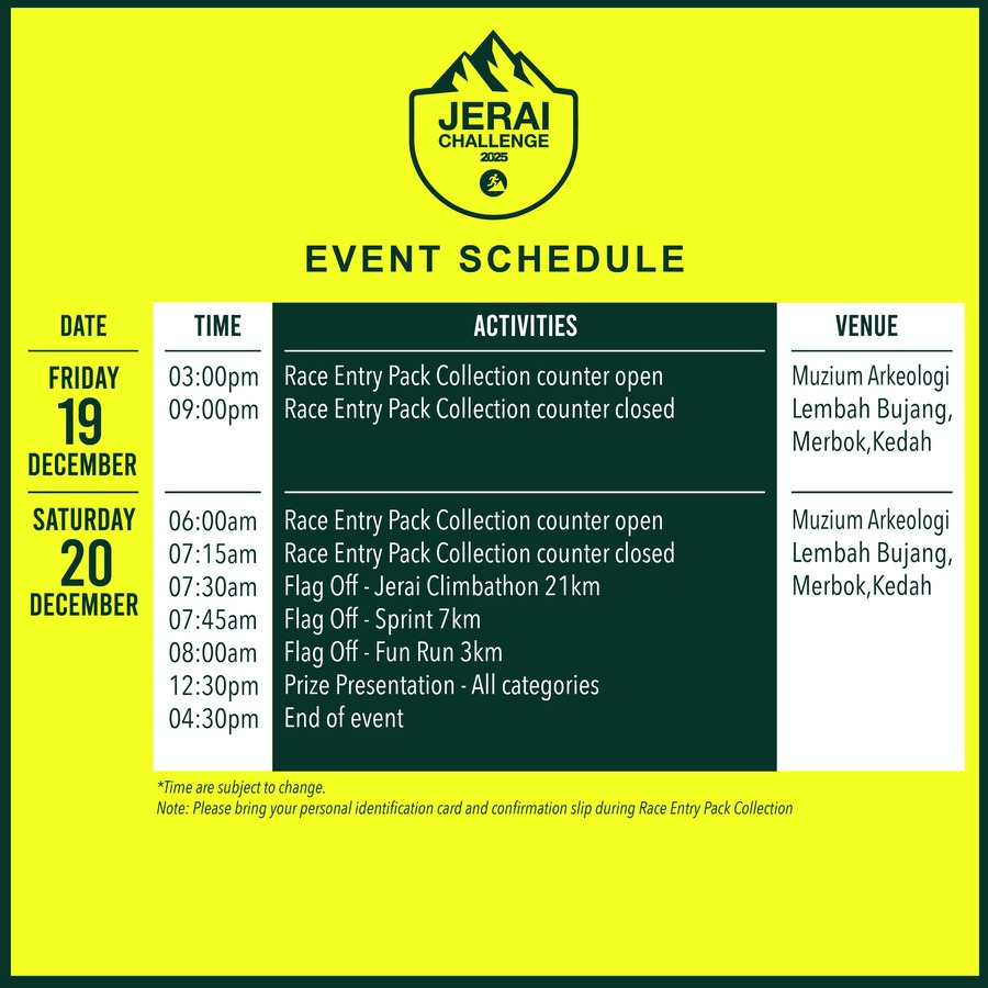 Jerai Challenge 2025 schedule