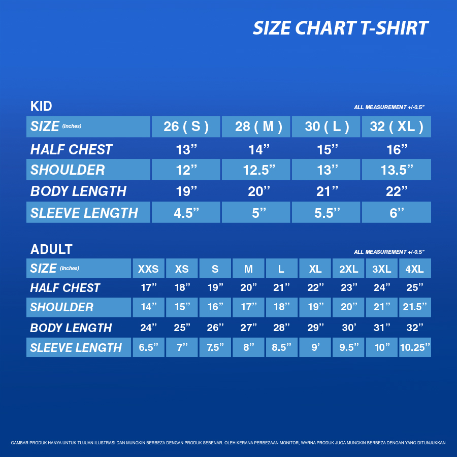 Shirt size chart